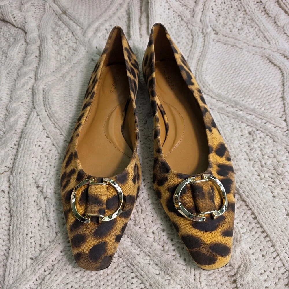 Talbots Buckle Flats Leather Leopard Print Brown Women 10.5 Excellent